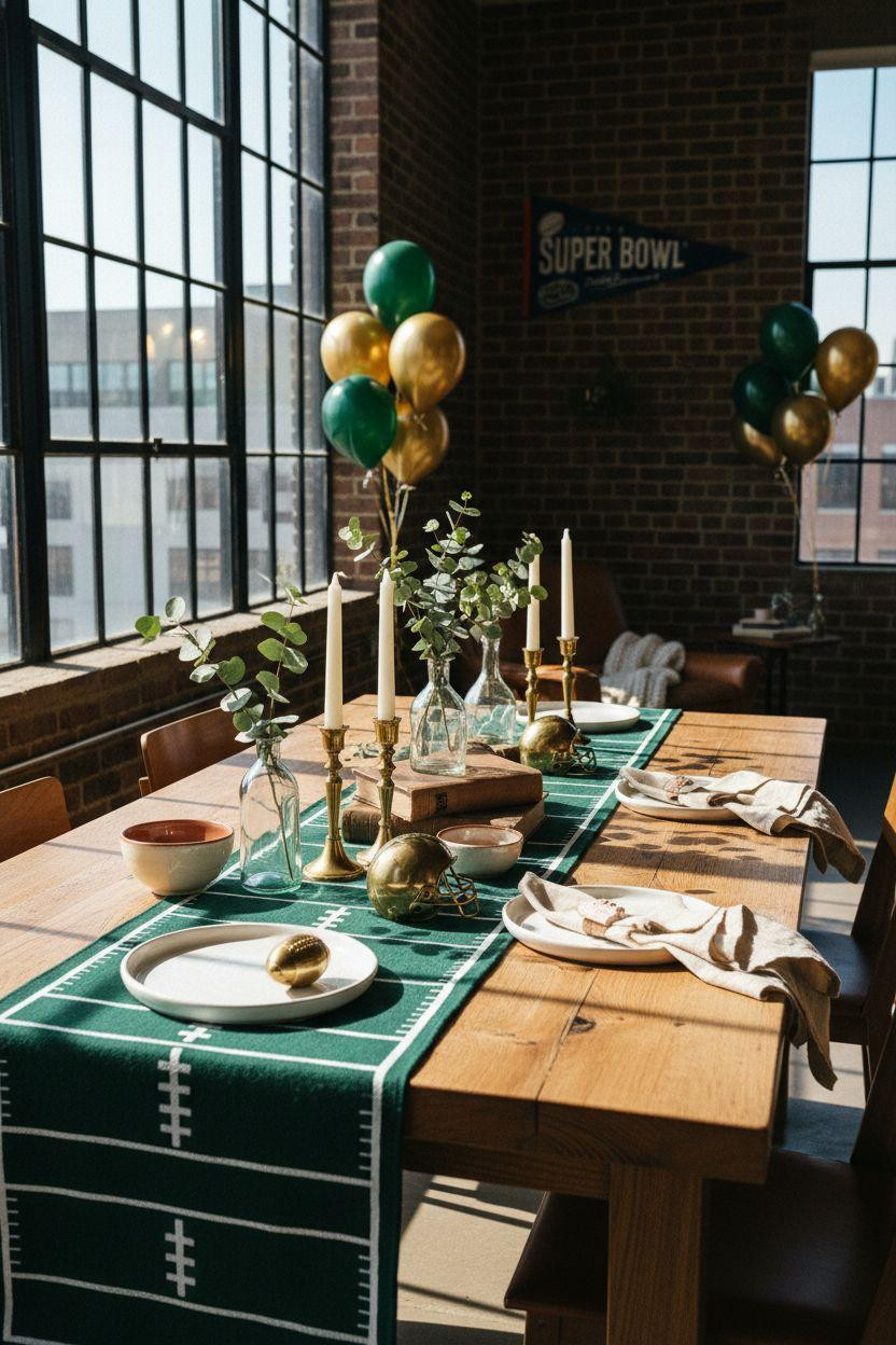 Football party decorations in modern luxury setting