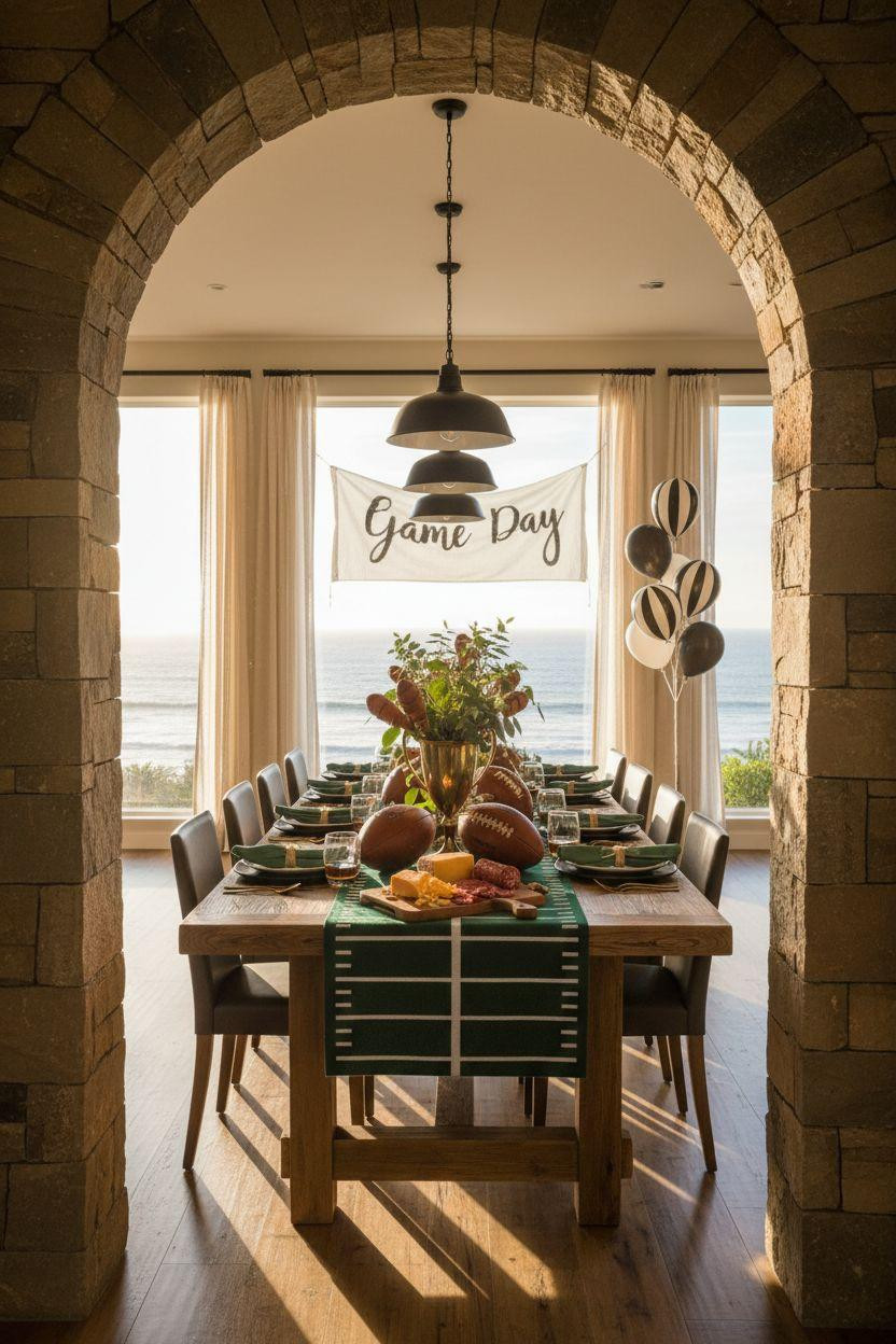 Football party decorations with organic coastal elements