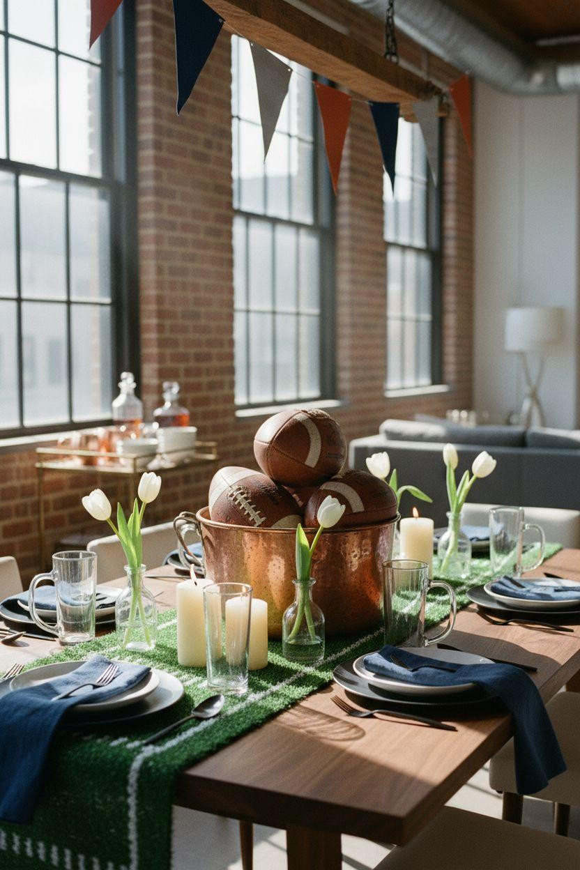 Football party decorations with rich jewel tones