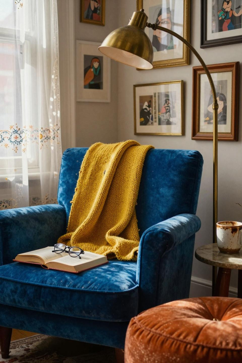 funky home decor - peacock blue chair with layered textures