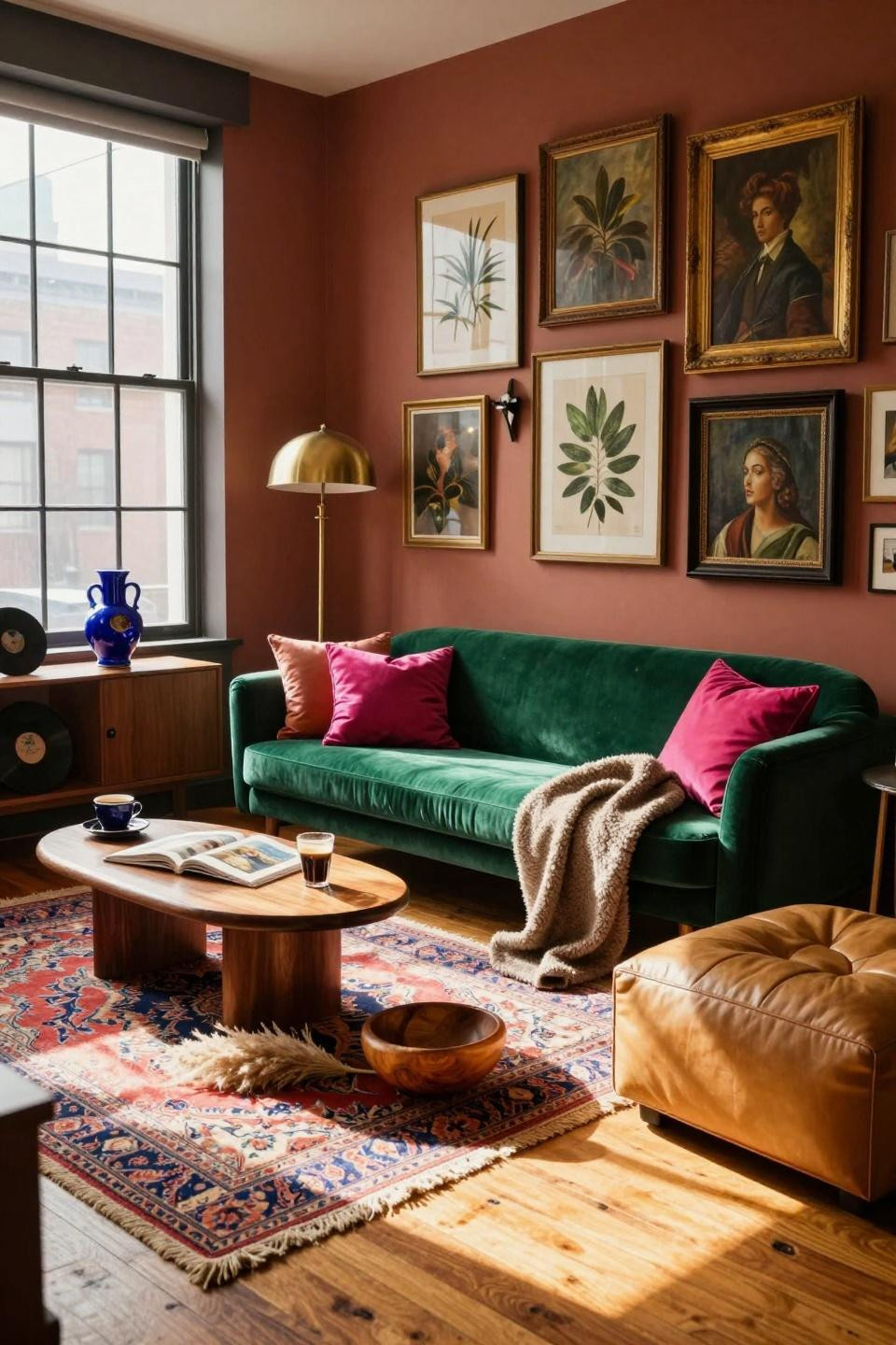 funky home decor - emerald walls with gallery frame explosion