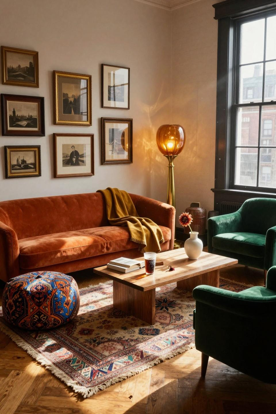 funky home decor - overhead shot of maximalist living room