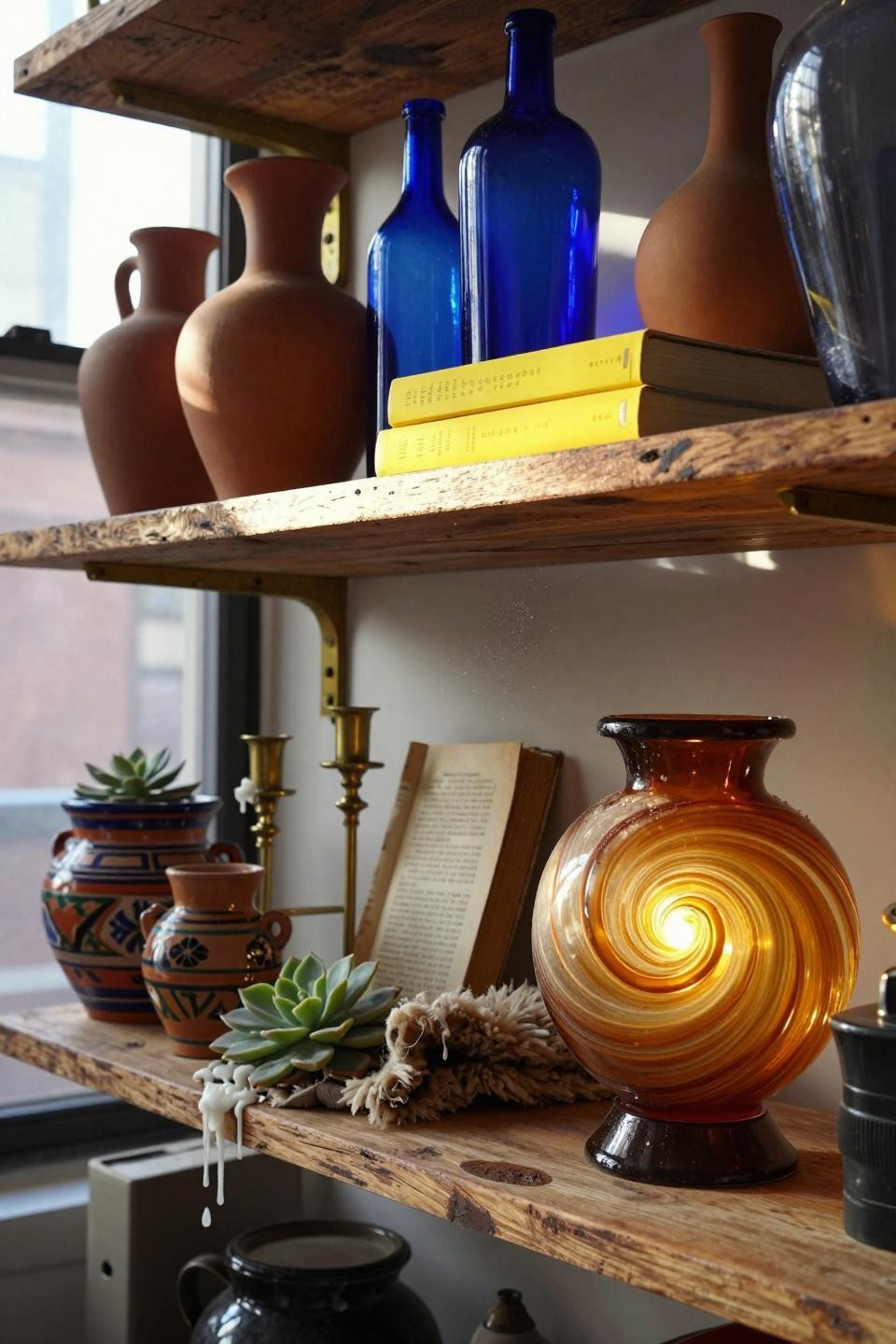 funky home decor - yellow sofa with Murano glass chandelier