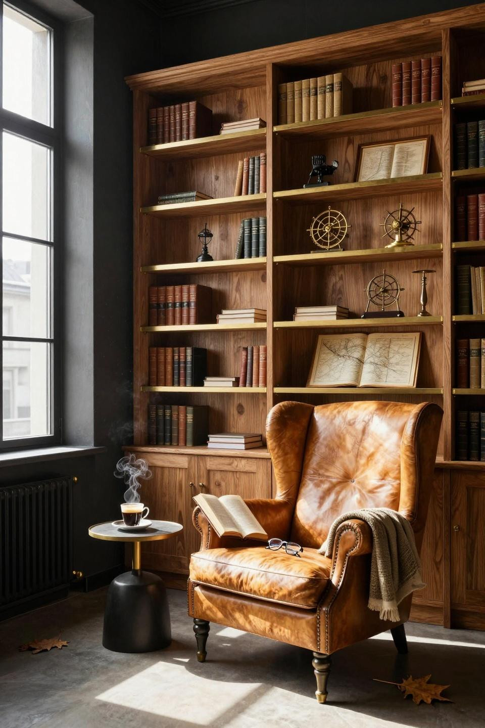 black history month door decoration with oak shelving and brass accents
