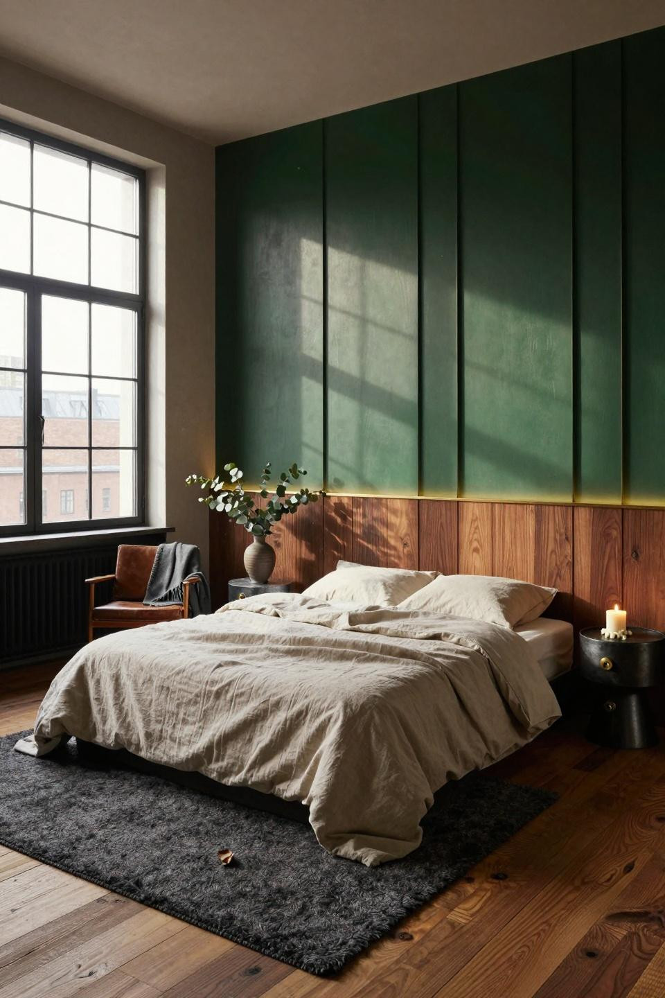 Master Bedrooms With Accent Wall - emerald green wall with walnut accents