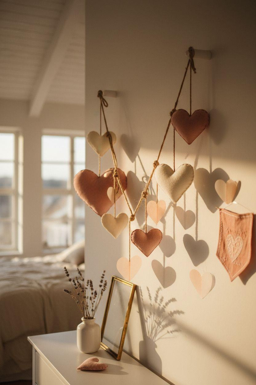 heart decorations - layered hearts above bed