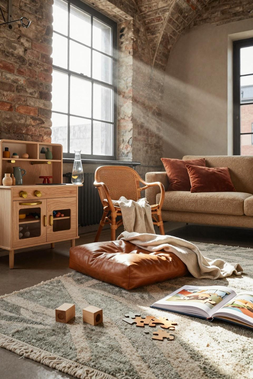 Kid Friendly Living Room with play kitchen