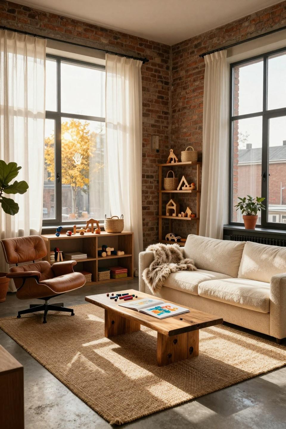 Kid Friendly Living Room with mixed furniture