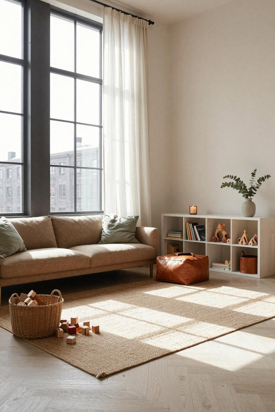 Kid Friendly Living Room with storage solutions
