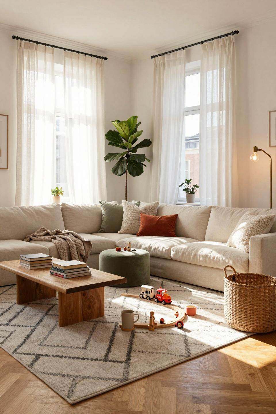 Kid Friendly Living Room with integrated storage