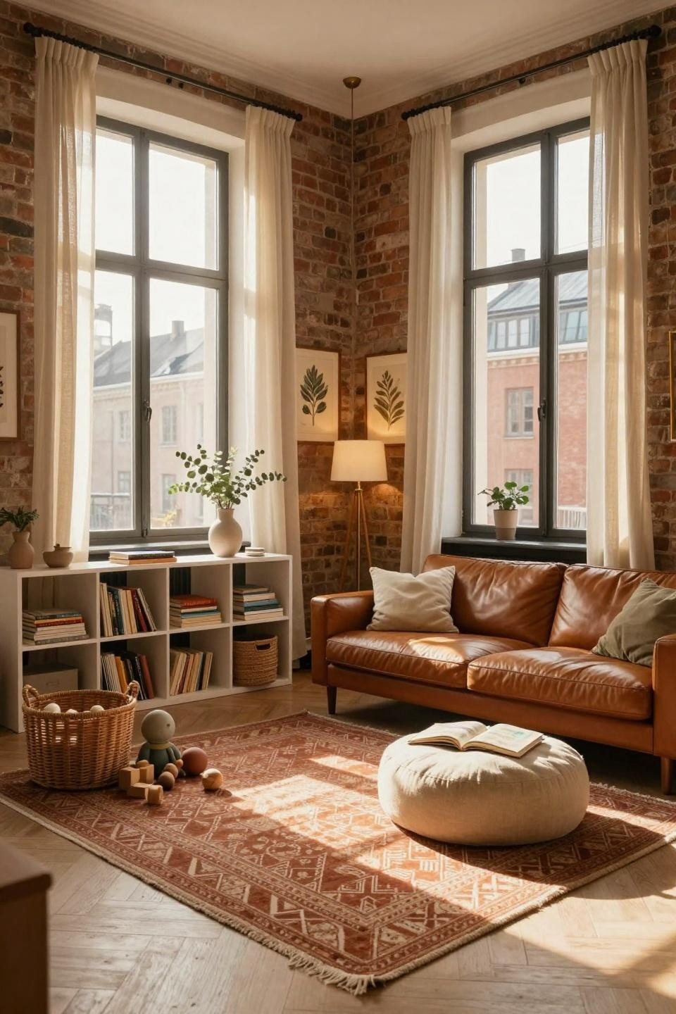 Kid Friendly Living Room with mixed materials