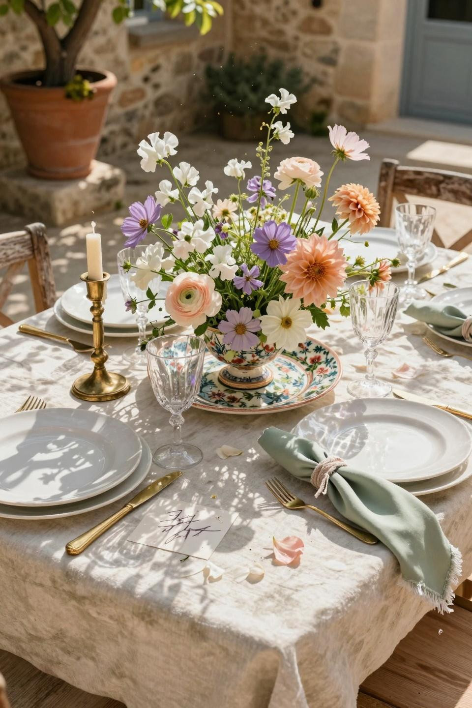 Love Is In Bloom Bridal Shower Theme in stone villa courtyard