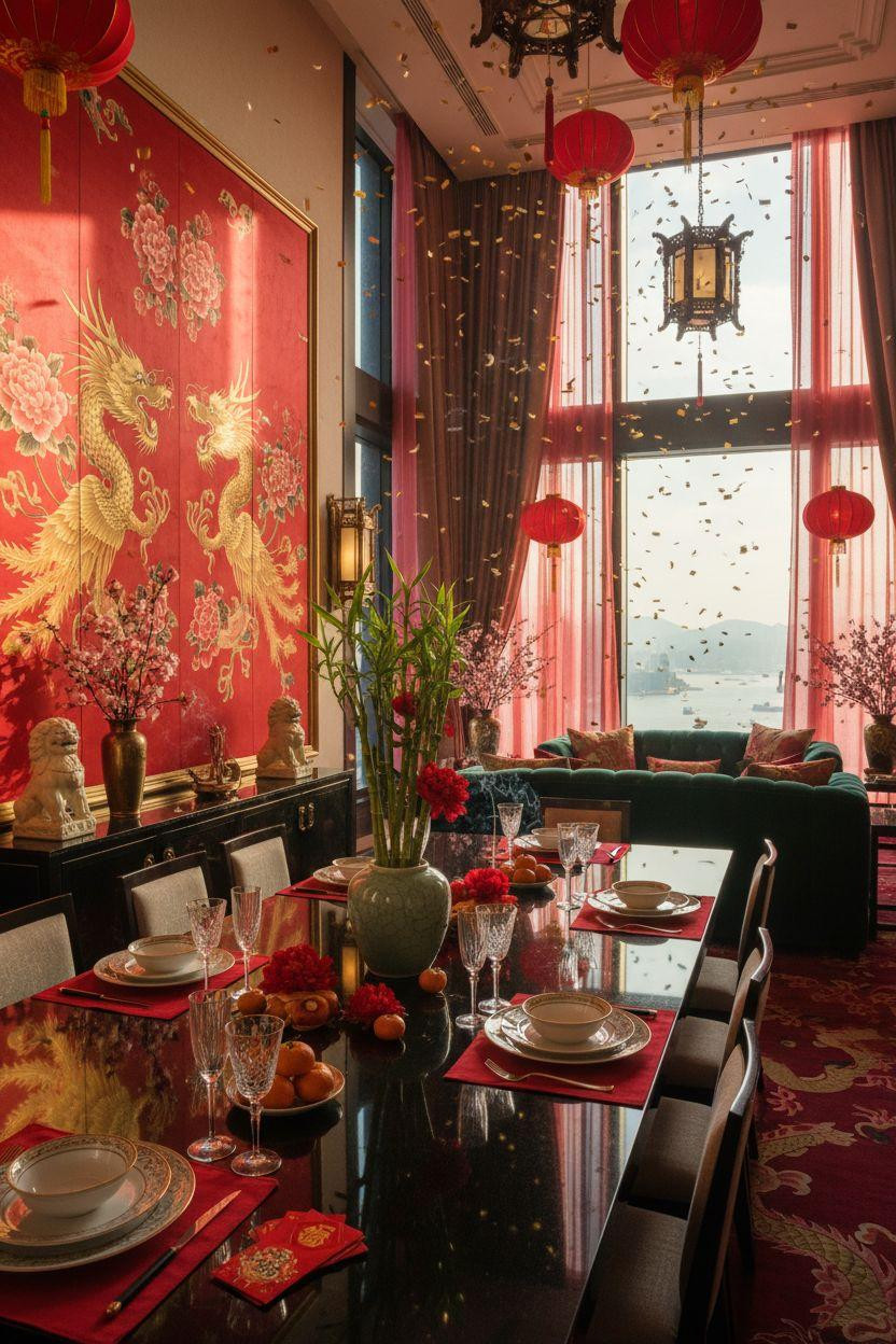 Lunar New Year party - modern living room celebration styling