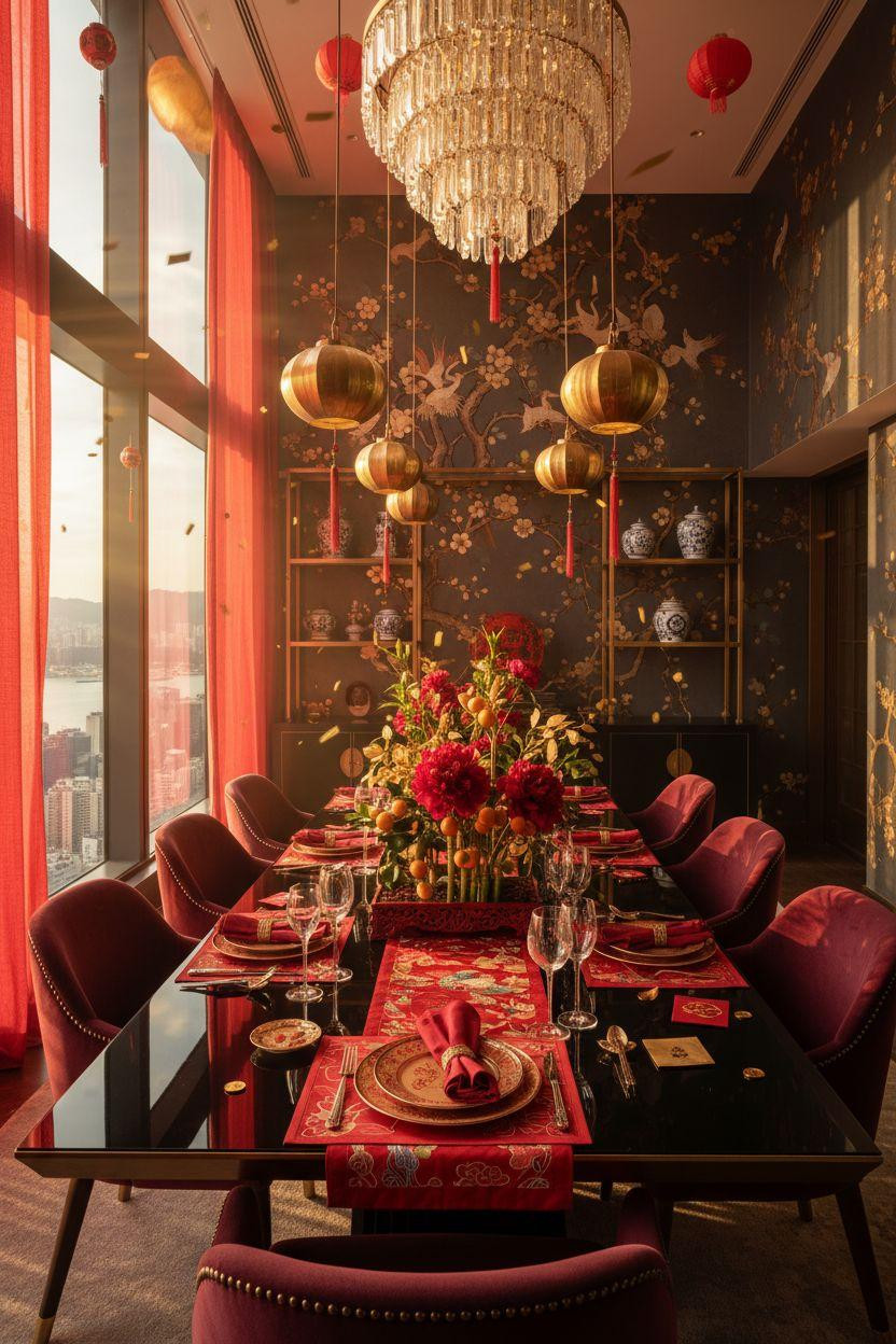 Lunar New Year party - dramatic harbor view celebration setup