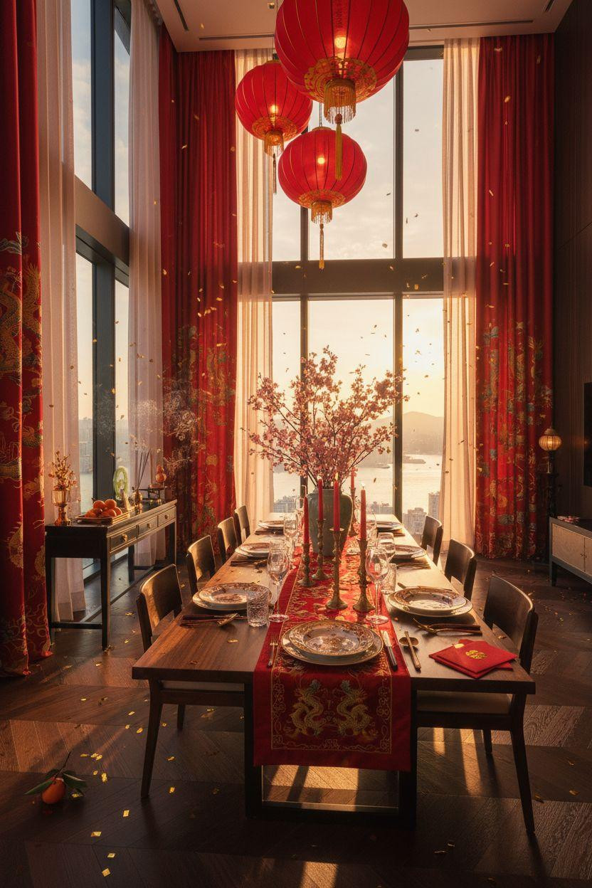 Lunar New Year party - opulent double-height dining celebration