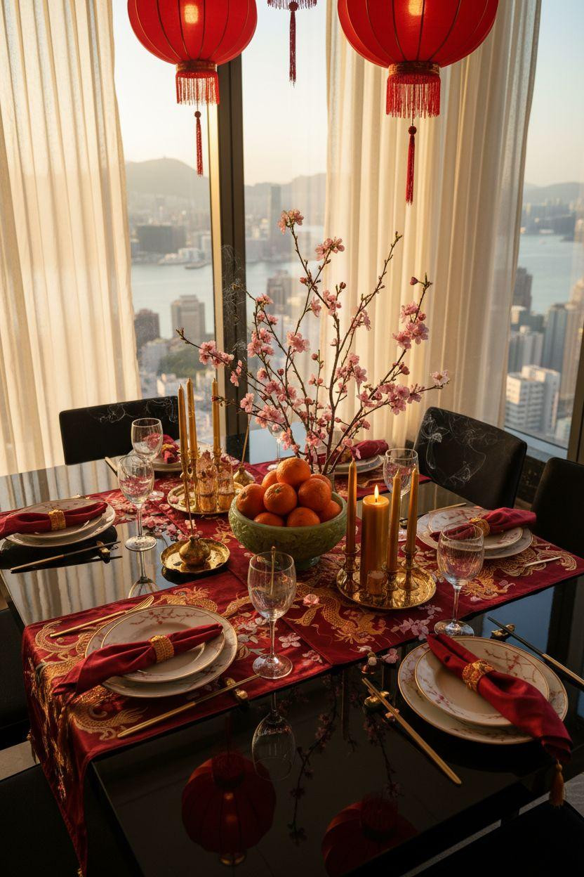 Lunar New Year party - elevated angle of luxurious table styling