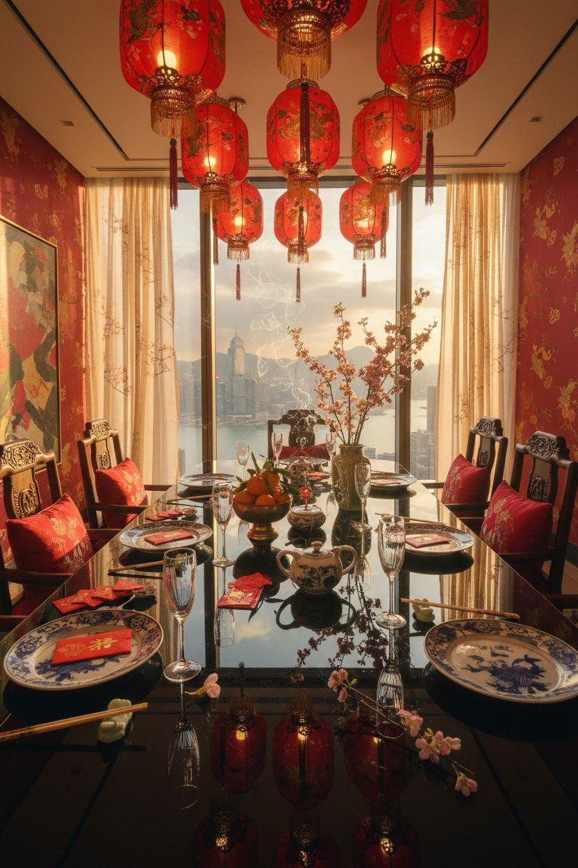 Lunar New Year party - elegant Asian-inspired celebration setup