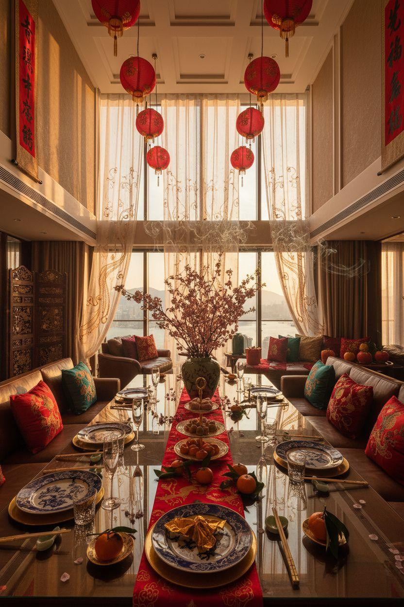 Lunar New Year party - grand penthouse feast setup