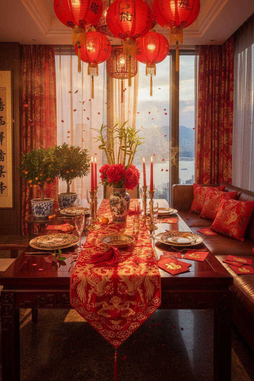Lunar New Year party - dramatic double-height dining celebration