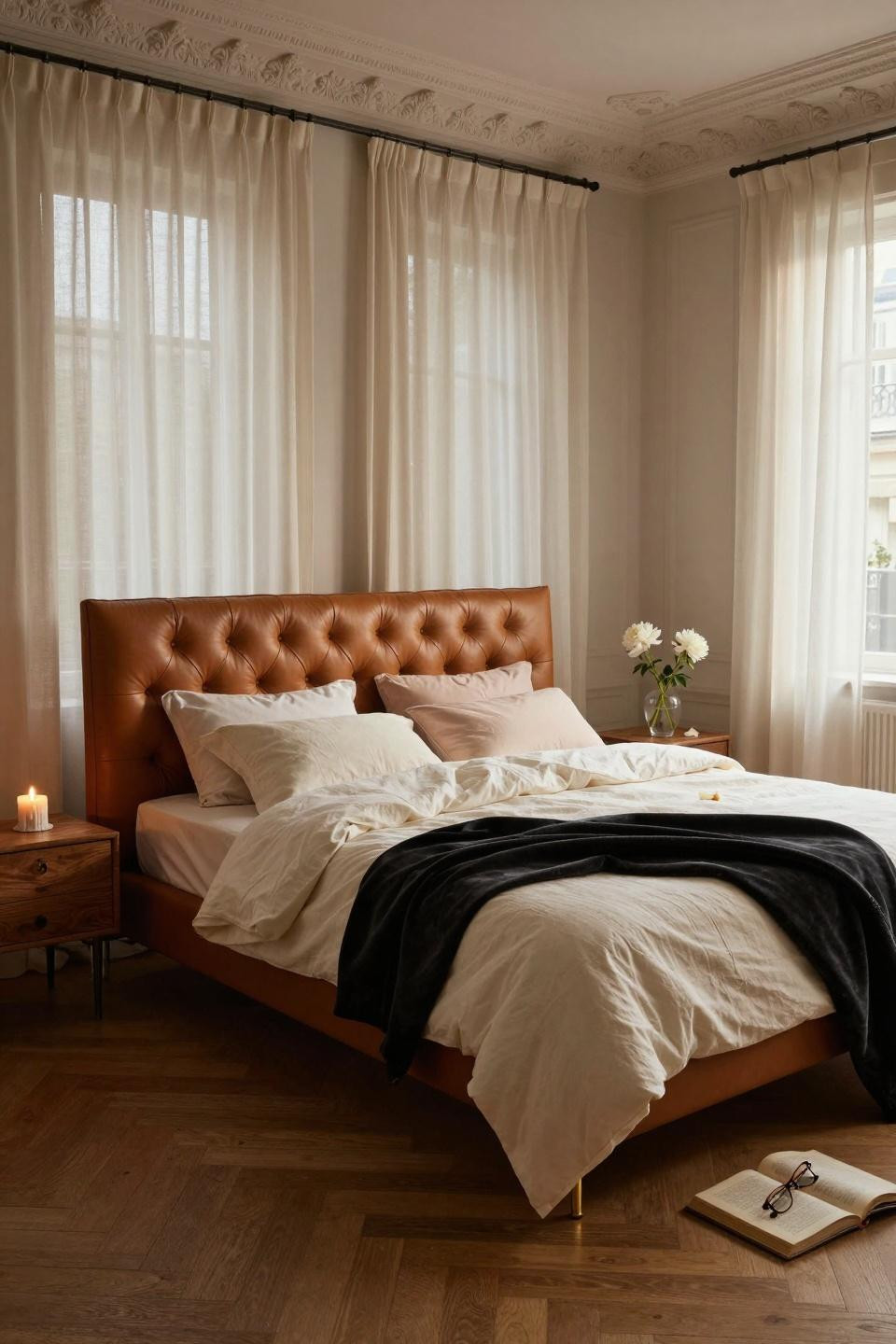 Luxury Bedroom Master with hand-carved walnut four-poster bed