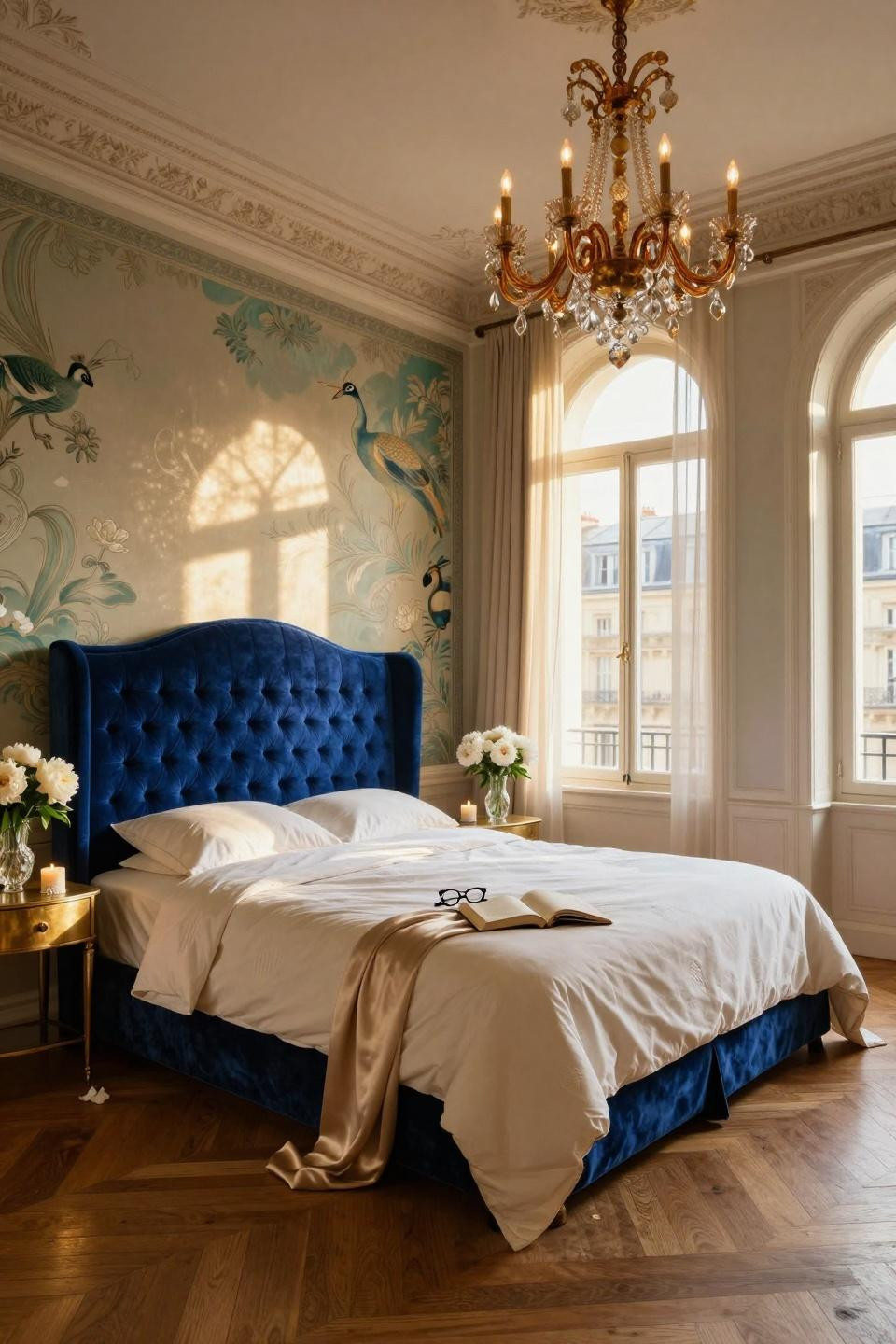 Luxury Bedroom Master with live-edge walnut bed frame