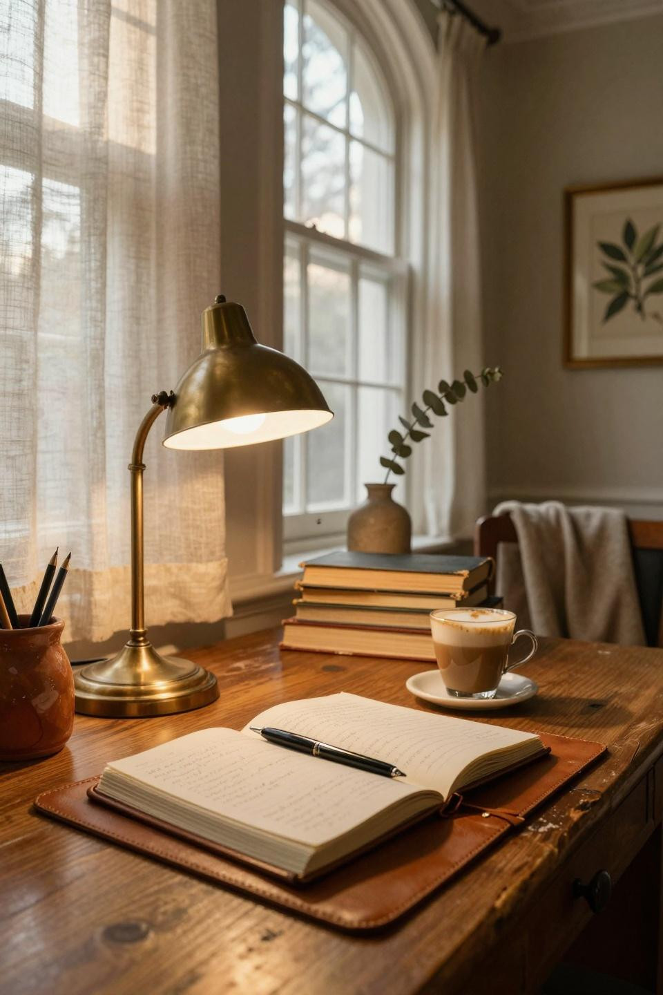 Dorm Room Ideas - brass desk lamp with leather and marble accents