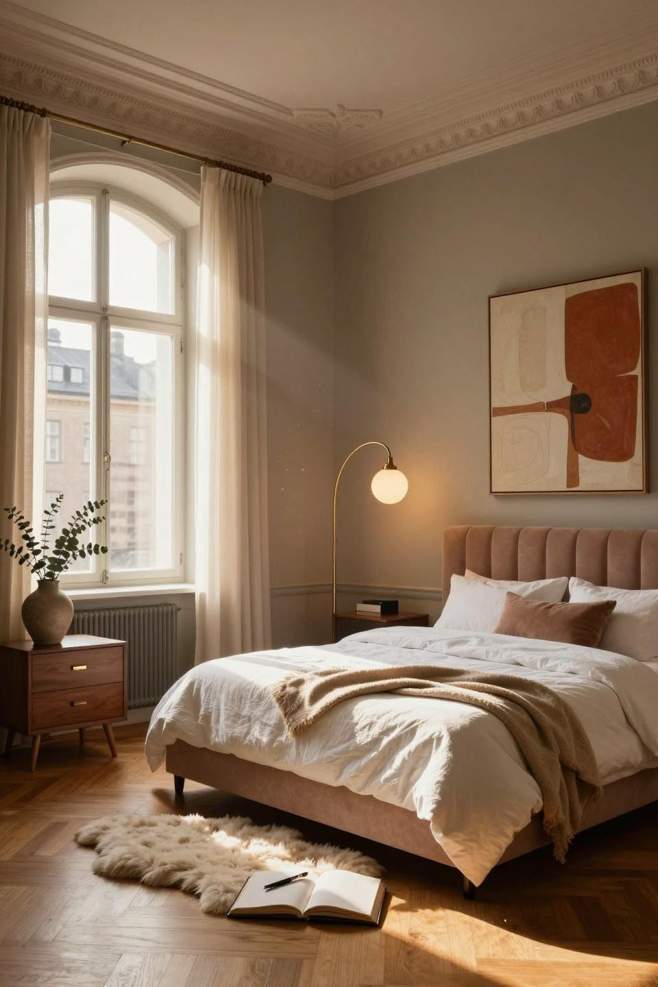 Luxury Dorm Room - Scandinavian design with channel-tufted headboard