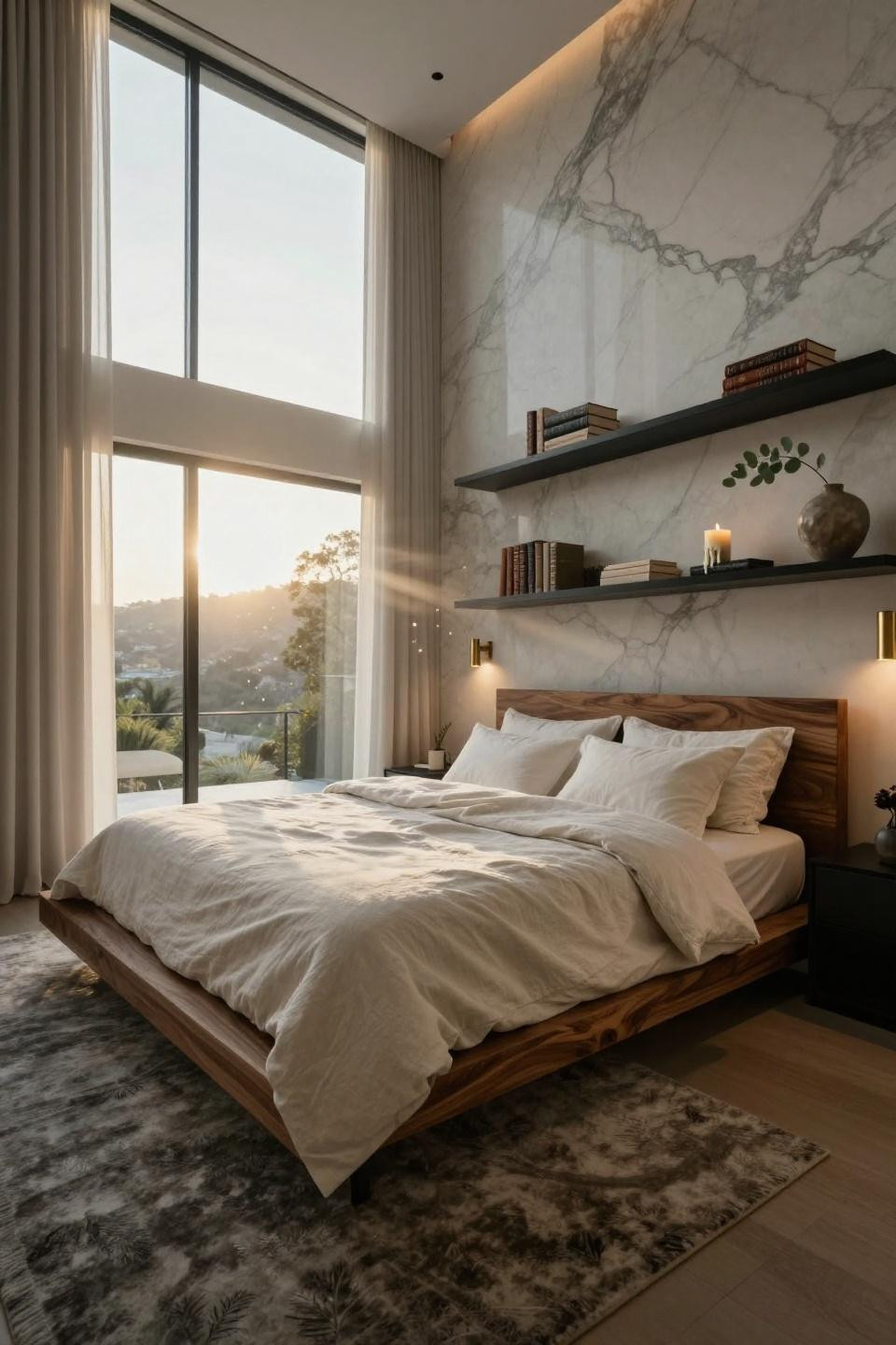 Mansion Bedroom with floor-to-ceiling glass and city views
