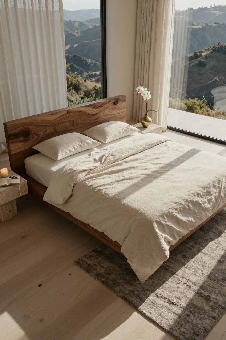 Mansion Bedroom with live-edge wood and panoramic views