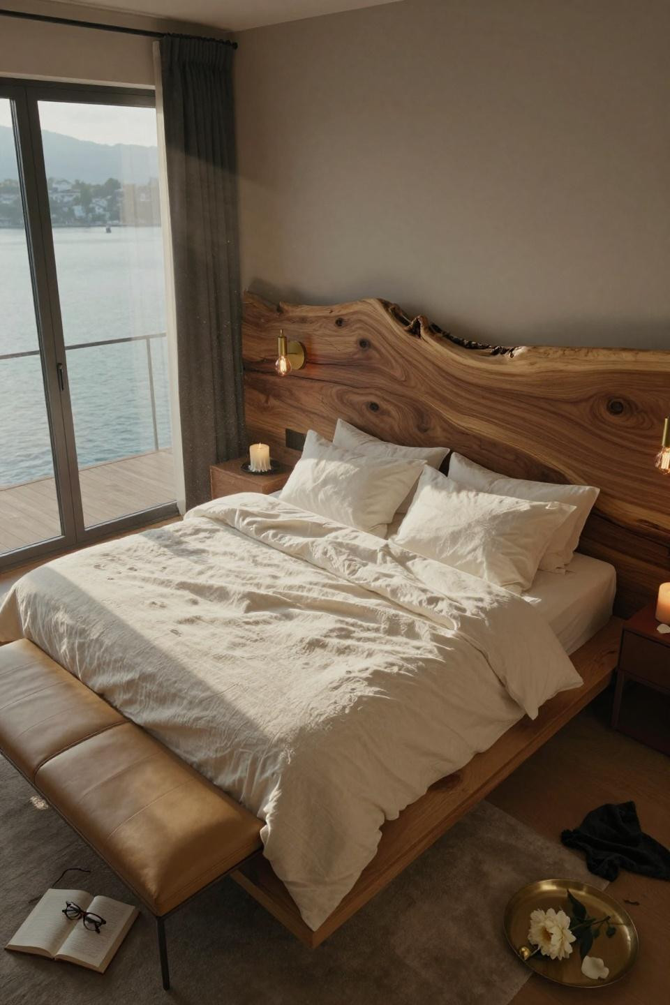 Mansion Bedroom with live-edge walnut and natural materials