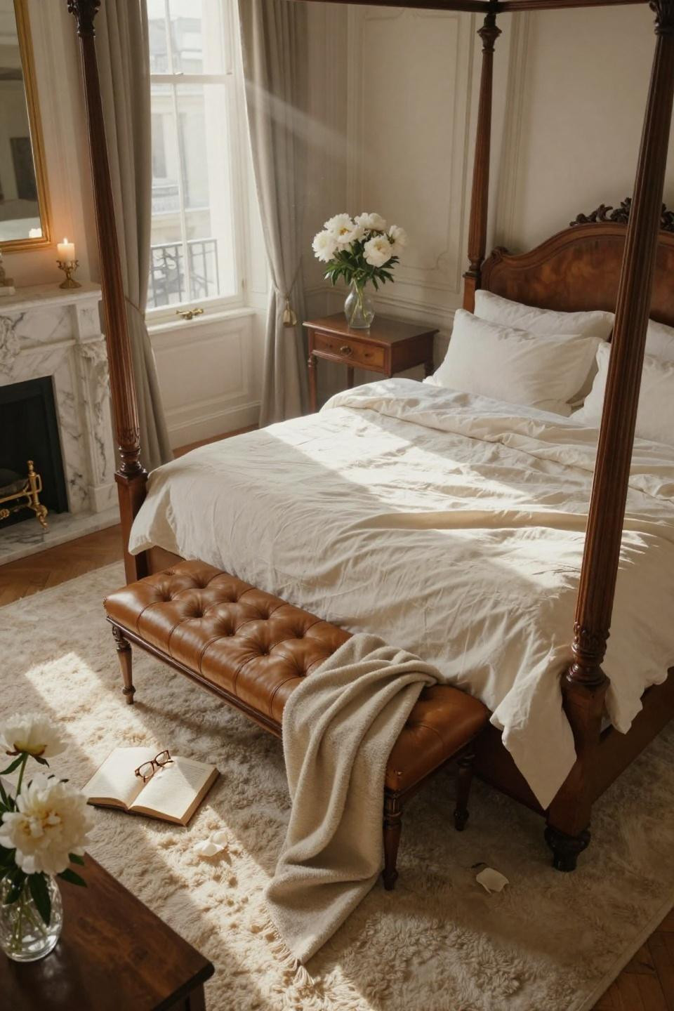 Mansion Bedroom with four-poster bed and cognac leather accents
