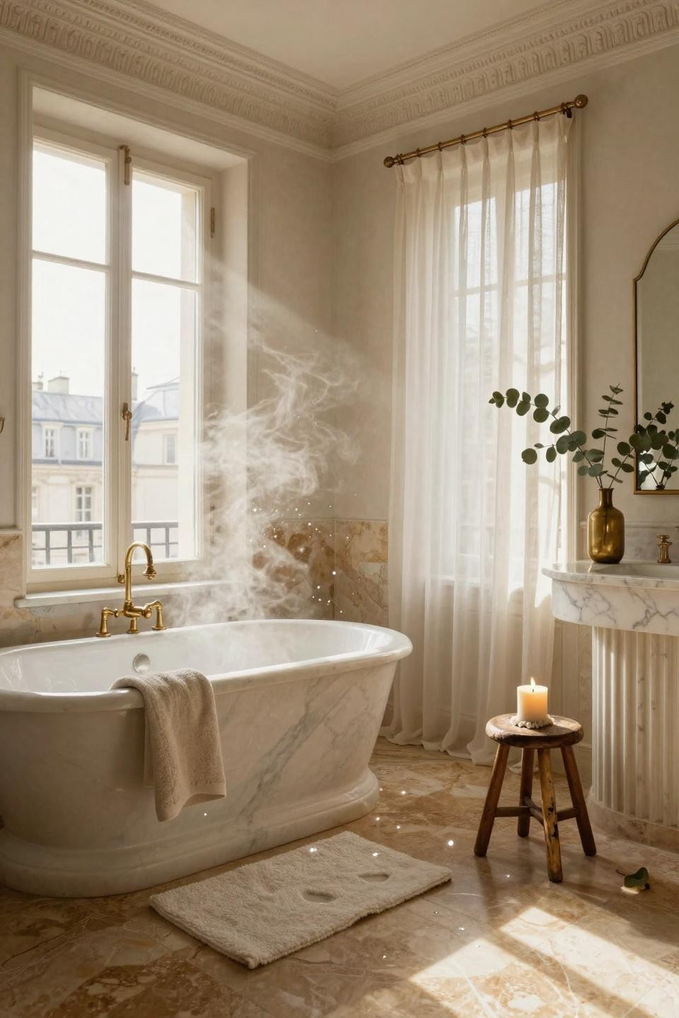 Master Bath Ideas - oak vanity with marble countertop