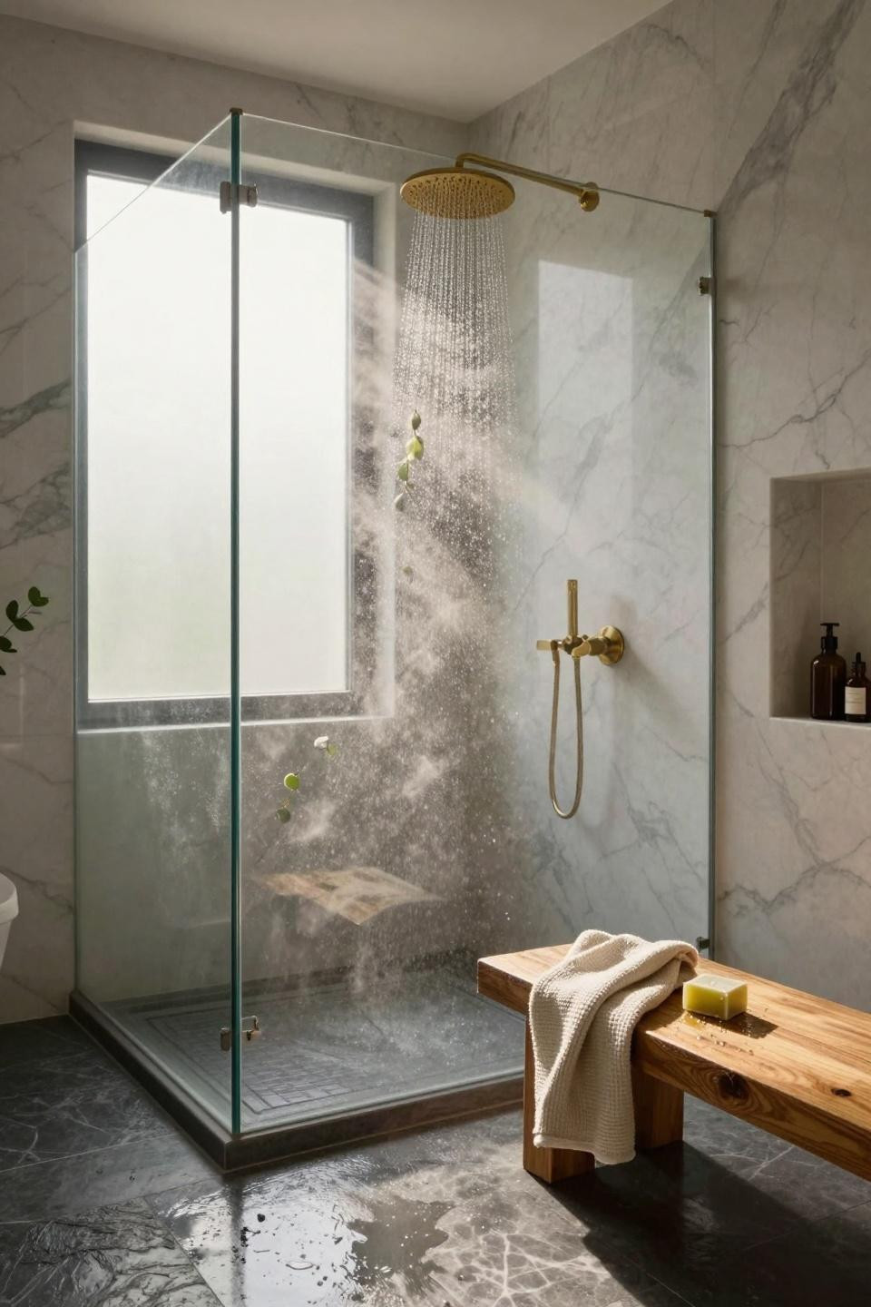 Master Bathrooms With Walk In Showers - dream shower with floor-to-ceiling marble