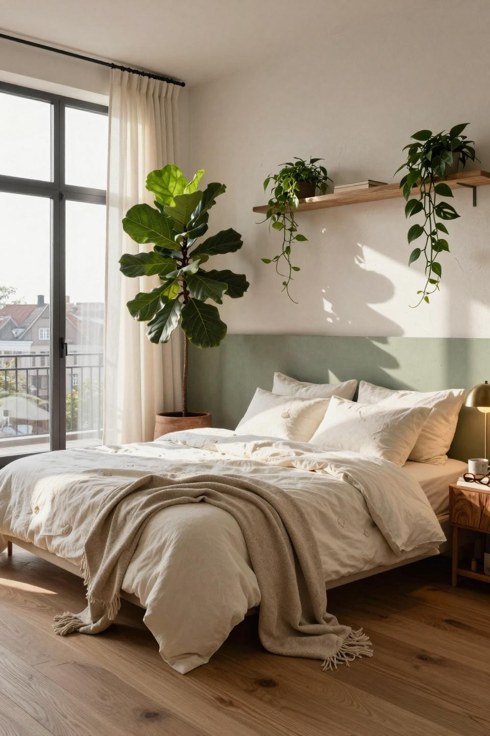 Master Bedrooms Decor - bedroom filled with fiddle leaf fig and monstera