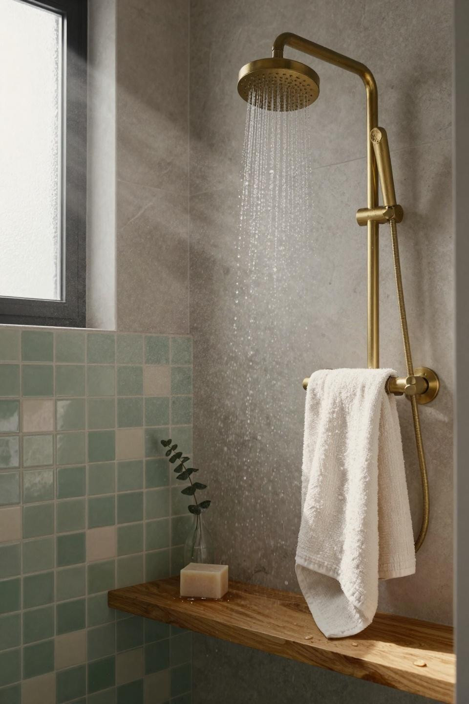 Master Shower Ideas - artisan tile detail with modern fixtures