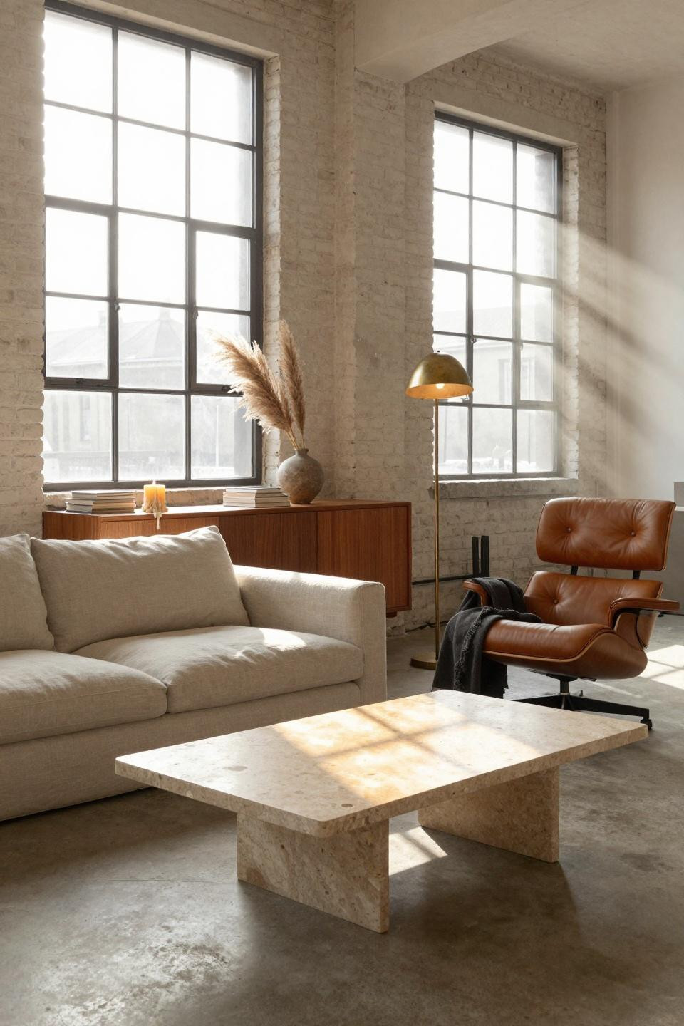 Lounge Room Ideas - minimalist living room with vintage teak credenza