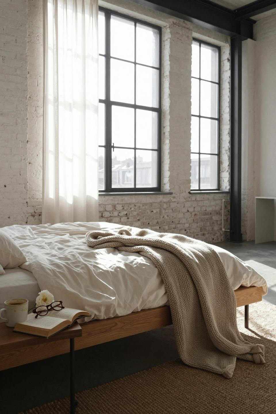 Master Bedrooms Decor - minimalist loft with whitewashed brick