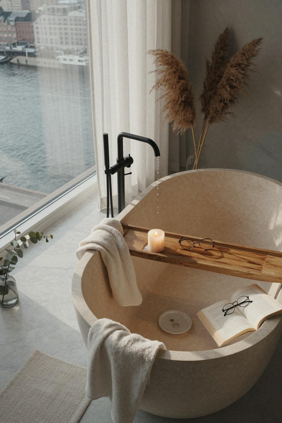 modern bathroom ideas - contemporary bathroom with harbor view