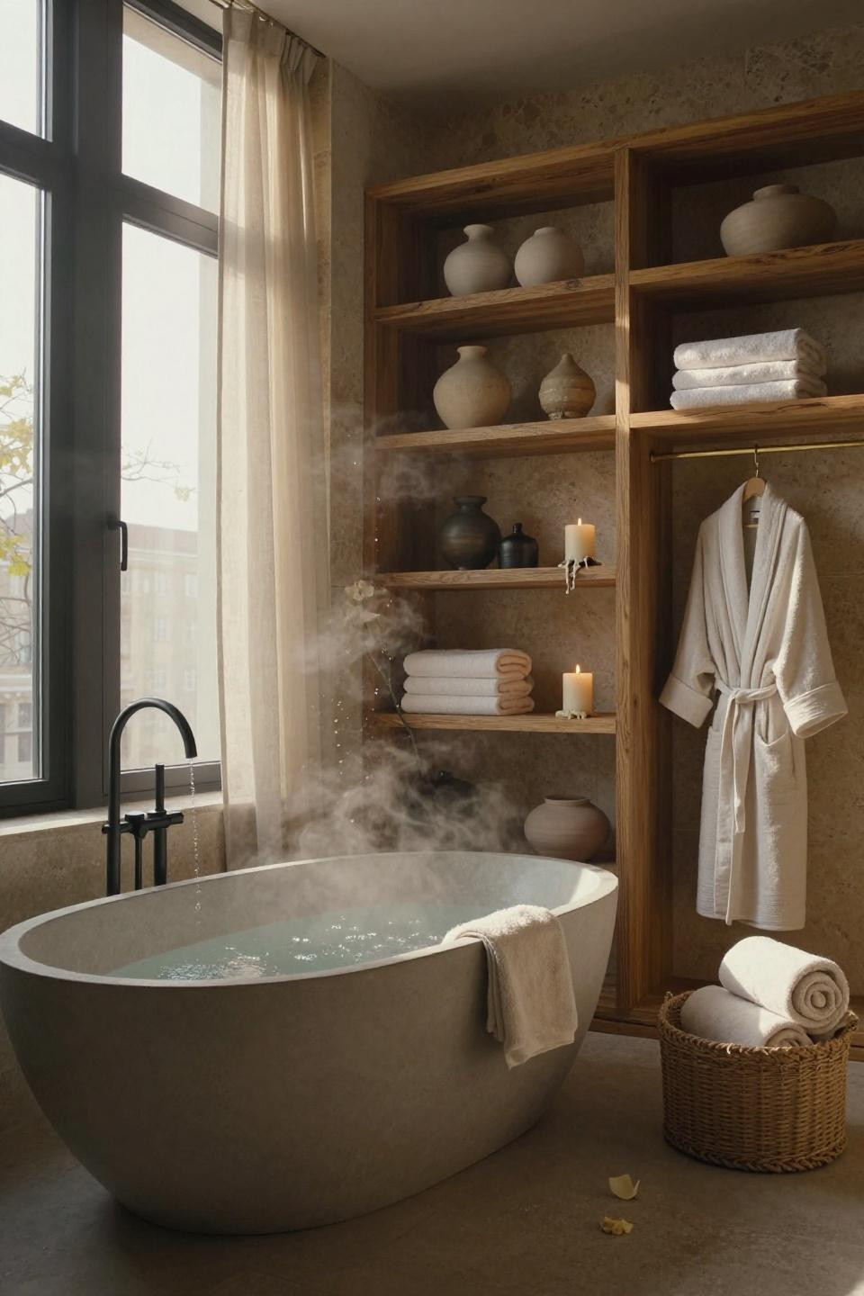 modern bathroom ideas - spa bathroom with travertine stone