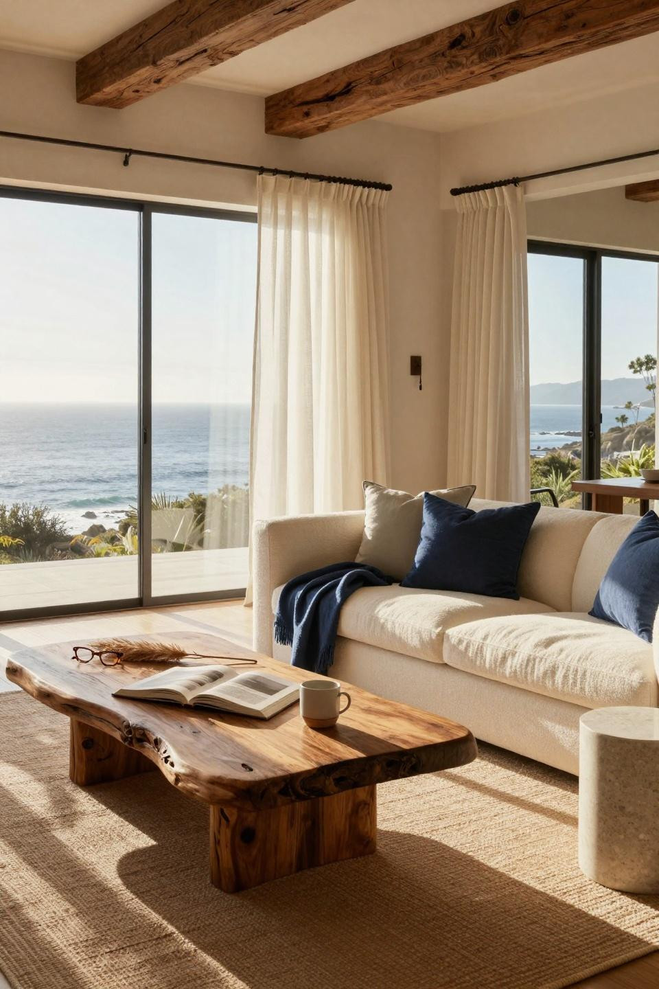 Modern Coastal Home with bouclé furniture and ocean views