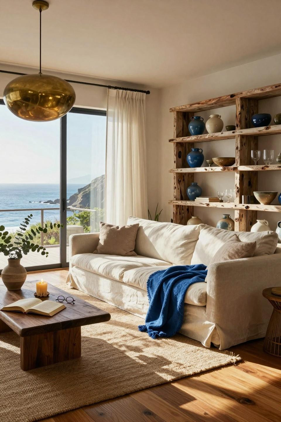 Modern Coastal Home with open shelving and California coastal design