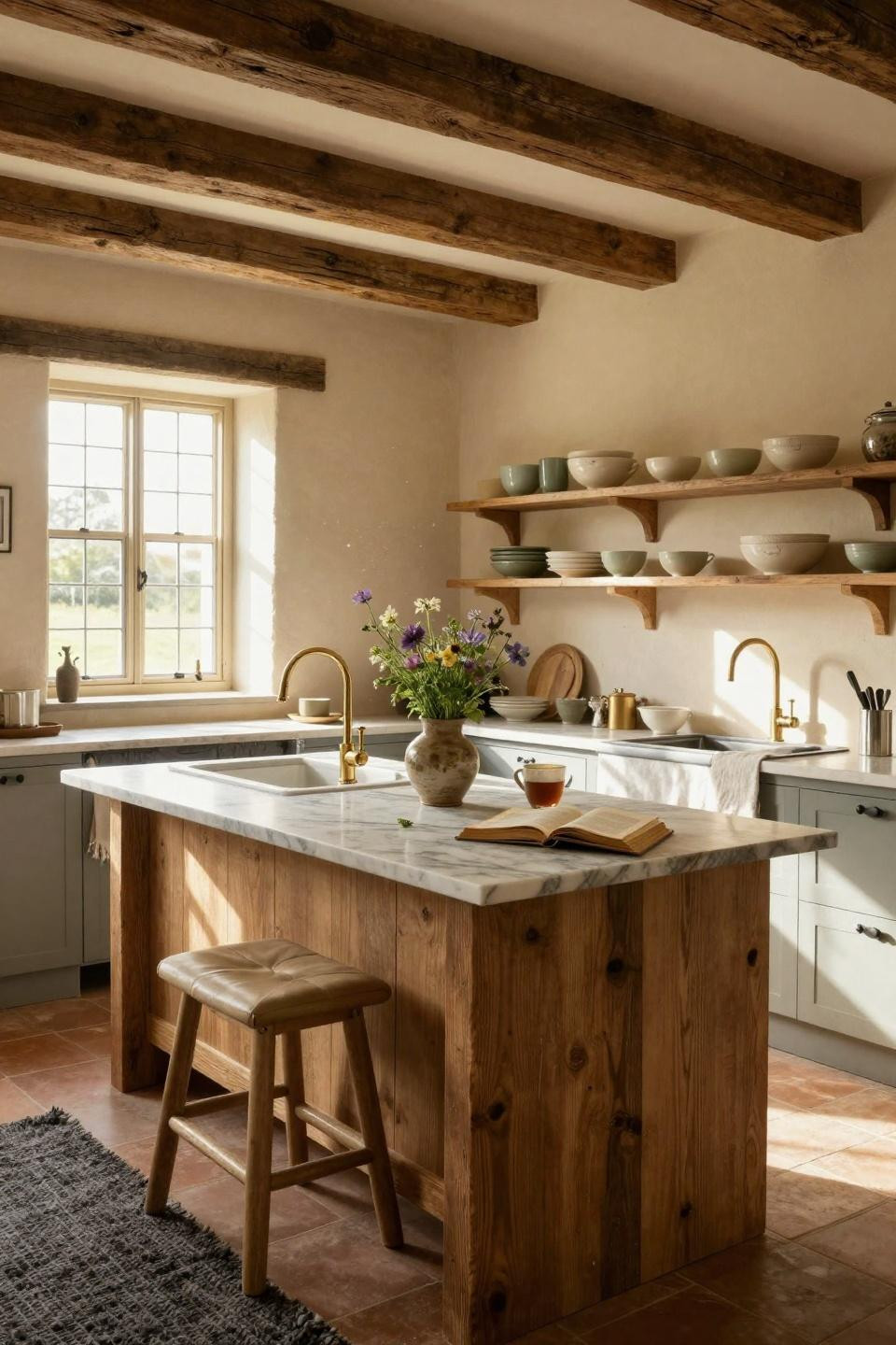 modern cottage core marble island