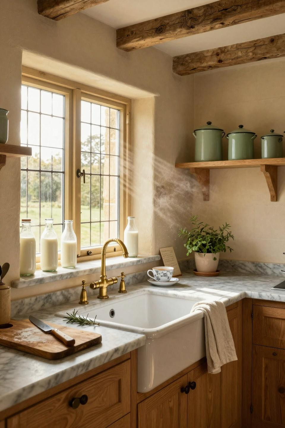 modern cottage core enamelware display