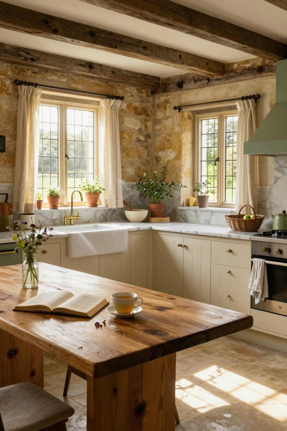 modern cottage core cream kitchen