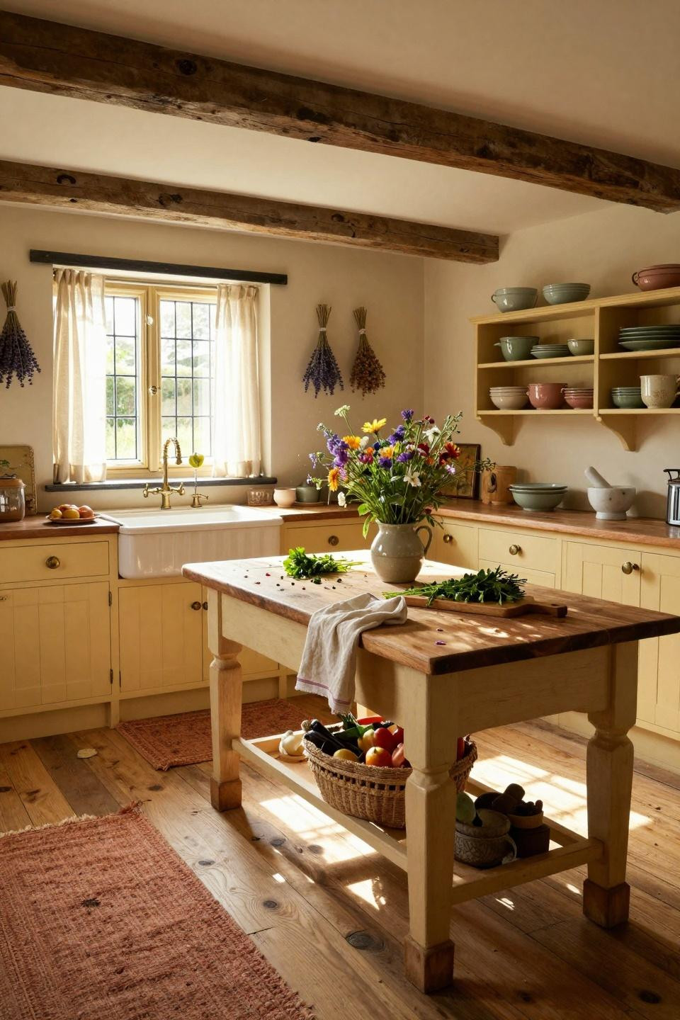 modern cottage core yellow kitchen