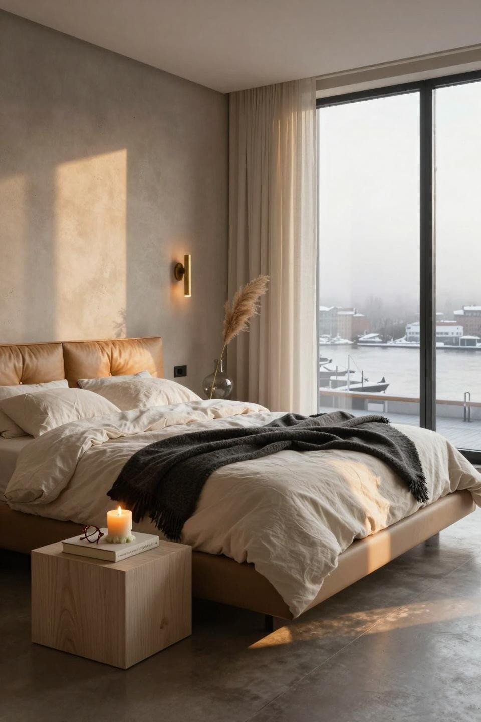 Master Bedrooms Decor - luxury penthouse with travertine and leather