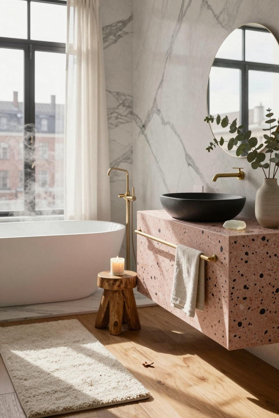 Master Bath Ideas - terrazzo vanity in blush and charcoal
