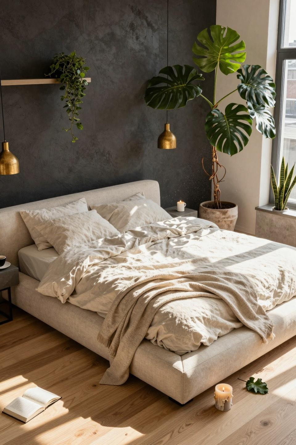 Master bedrooms decor modern with indoor plants and natural light