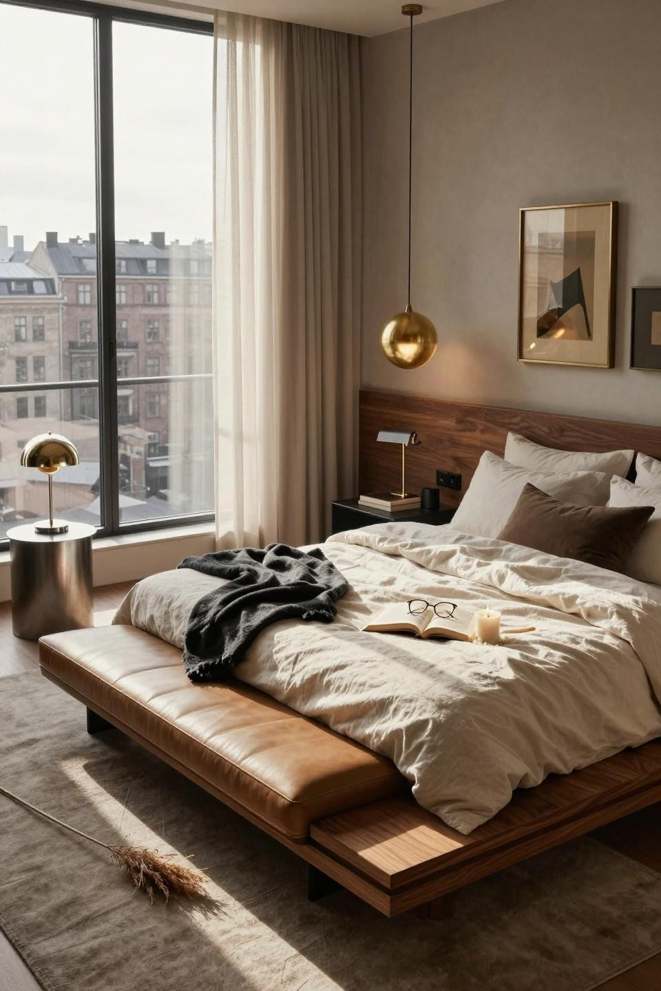 Master bedrooms decor modern mixing dark upholstery with warm wood