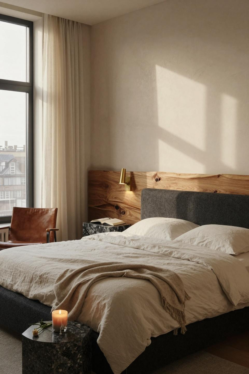 Master bedrooms decor modern featuring natural wood and steel windows